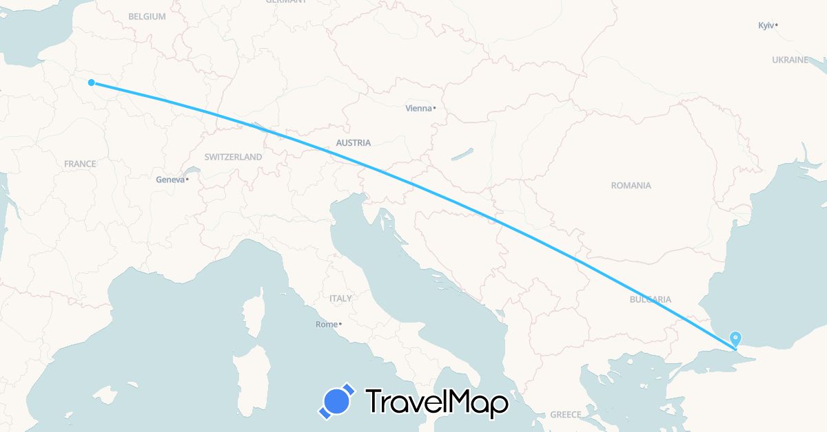 TravelMap itinerary: driving, boat in France, Poland (Europe)